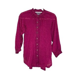 By Anthropologie Velvet Floral Button Up Top Whimsigoth Boho Witchy Sheer Size S